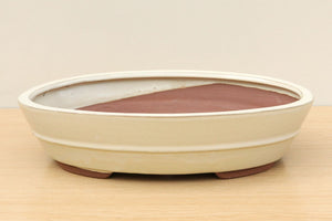 (E) Glazed Oval Bonsai Pot - 12" Cream