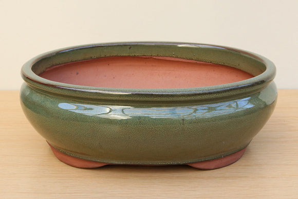 (E) Glazed Oval Lipped Bonsai Pot - 12
