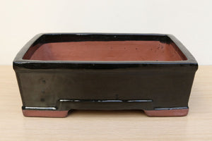 (E) Glazed Rectangular Bonsai Pot - 12" Black