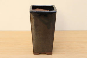 (A) Glazed Square Cascade Bonsai Pot - 4" Silver/Black
