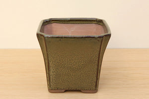 (A) Glazed Square Cascade Bonsai Pot - 5" Mottled Green