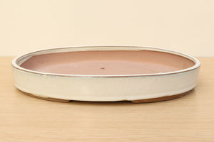 (E) Glazed Oval Bonsai Forest Pot - 12" Cream
