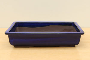 (D) Glazed Rectangular Shallow Bonsai Pot - 10" Inky Blue