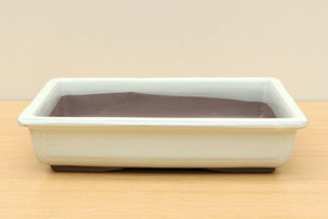(D) Glazed Rectangular Shallow Bonsai Pot - 10" Off White