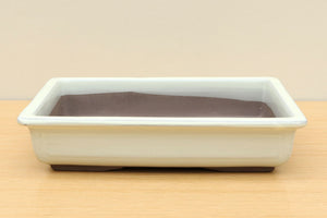 (D) Glazed Rectangular Shallow Bonsai Pot - 10" Off White