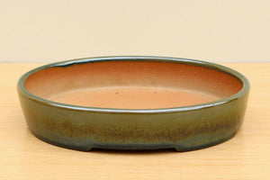 (B) High-quality Glazed Oval Bonsai Pot - 7" Bottle Green