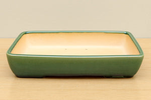 (C) High-quality Glazed Rectangle Bonsai Pot - 9" Bottle Green