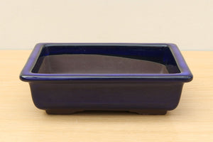 (C) Glazed Rectangular Bonsai Pot - 8" Inky Blue
