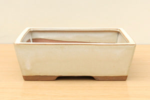 (D) Glazed Rectangular Bonsai Pot - 10" Cream