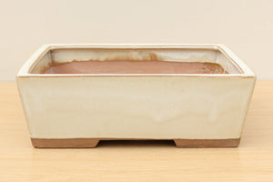 (E) Glazed Rectangular Bonsai Pot - 12" Cream