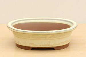 (B) Tongrae Glazed Lipped Oval Bonsai Pot - 6" Egg Shell