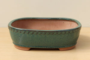 (D) Glazed Rectangular Bonsai Pot - 10" Sea Green