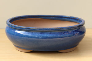 (E) Glazed Oval Lipped Bonsai Pot - 12" Blue