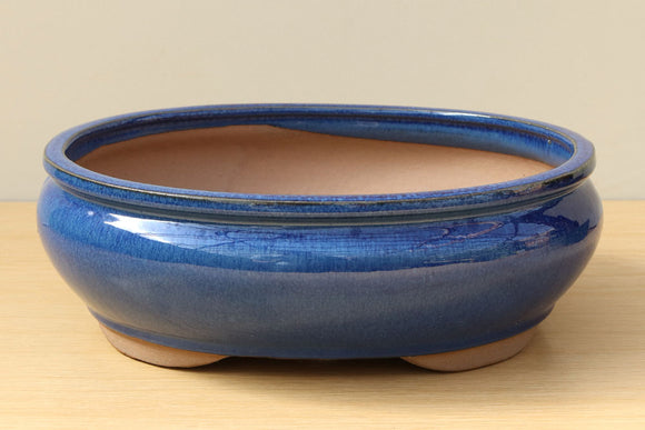 (E) Glazed Oval Lipped Bonsai Pot - 12