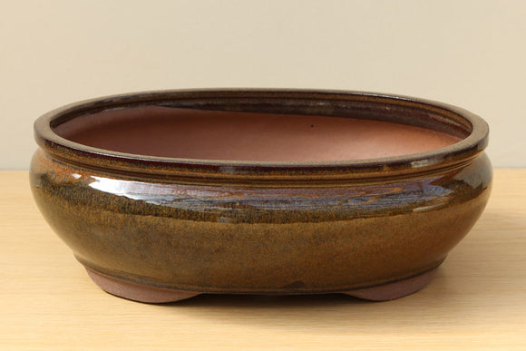 (E) Glazed Oval Lipped Bonsai Pot - 12