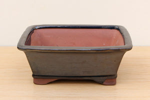 (C) Glazed Rectangular Bonsai Pot - 8" Silver\Black