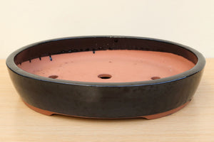(F) Glazed Oval Bonsai Pot - 15" Black