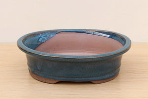 (C) Glazed Oval Bonsai Pot - 8" Blue