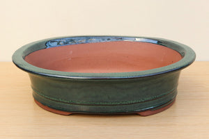 (E) Glazed Oval Bonsai Pot - 12" Sea Green