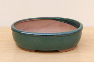 (C) Glazed Oval Bonsai Pot - 8" Sea Green