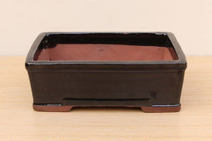 (C) Glazed Rectangular Bonsai Pot - 8" Black
