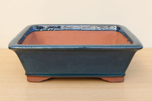 (E) Glazed Rectangular Bonsai Pot - 12" Blue