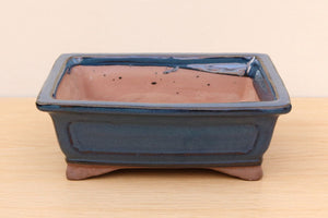 (C) Glazed Rectangular Bonsai Pot - 8" Blue