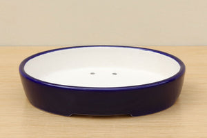 (B) High-quality Glazed Oval Bonsai Pot - 7" Deep Blue