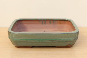 (D) Glazed Rectangular Bonsai Pot - 10" Green