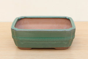 (B) Glazed Rectangular Bonsai Pot - 6" Green