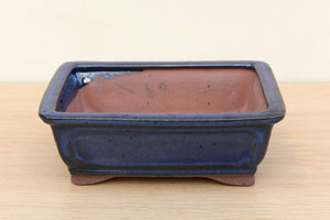 (B) Glazed Rectangular Bonsai Pot - 6" Indigo Blue