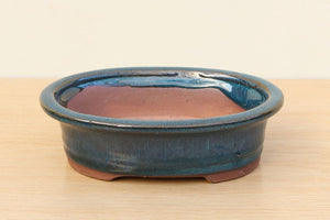 (B) Glazed Oval Bonsai Pot - 6" Blue