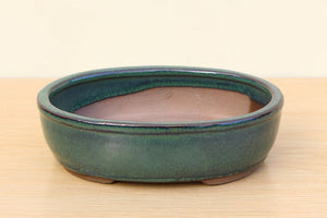 (B) Glazed Oval Bonsai Pot - 6" Sea Green