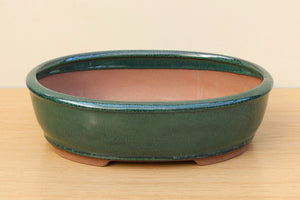 (D) Glazed Oval Bonsai Pot - 10" Sea Green