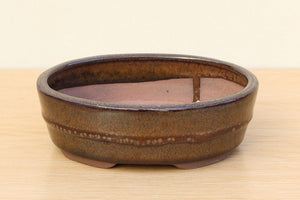 (B) Glazed Oval Bonsai Pot - 6" Green\Brown