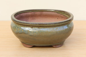 (B) Glazed Oval Bonsai Pot - 6" Mottled Green