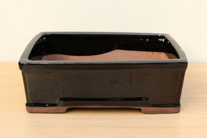 (D) Glazed Rectangular Bonsai Pot - 10" Black