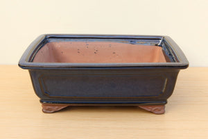 (D) Glazed Rectangular Bonsai Pot - 10" Indigo Blue