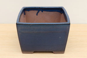 (B) Glazed Square Cascade Bonsai Pot - 7" Indigo Blue