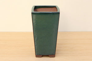 (A) Glazed Square Cascade Bonsai Pot - 4" Sea Green