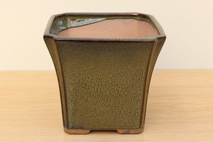 (B) Glazed Square Cascade Bonsai Pot - 6" Mottled Green