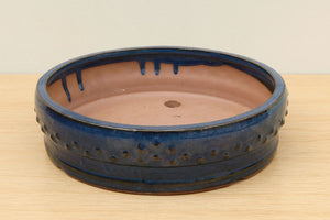 (C) Glazed Round Bonsai Drum Pot - 8" Indigo Blue