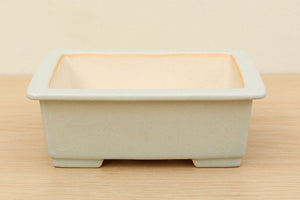 (B) Japanese Crackle Glazed Rectangular Bonsai Pot - 6" Pale Pastel Green
