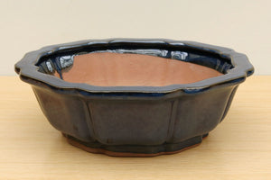(D) Glazed Octagonal Bonsai Pot - 10" Indigo Blue