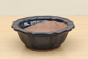 (A) Glazed Octagonal Bonsai Pot - 5" Indigo Blue