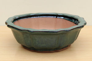 (D) Glazed Octagonal Bonsai Pot - 10" Sea Green