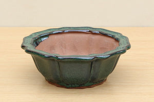 (A) Glazed Octagonal Bonsai Pot - 5" Sea Green