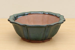 (B) Glazed Octagonal Bonsai Pot - 7" Sea Green