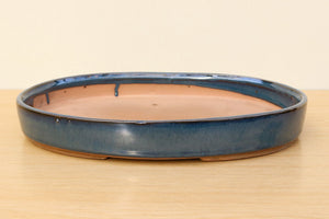 (E) Glazed Oval Bonsai Forest Pot - 12" Indigo Blue