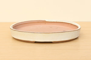 (C) Glazed Oval Bonsai Forest Pot - 8" Cream